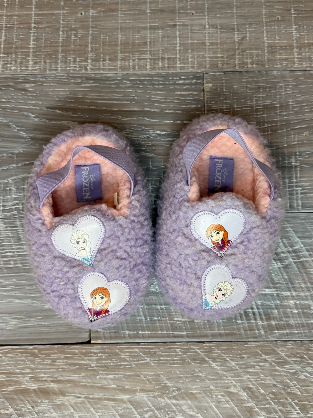Frozen Lilac Plush Kids Slipper with Elsa & Anna Heart Patches